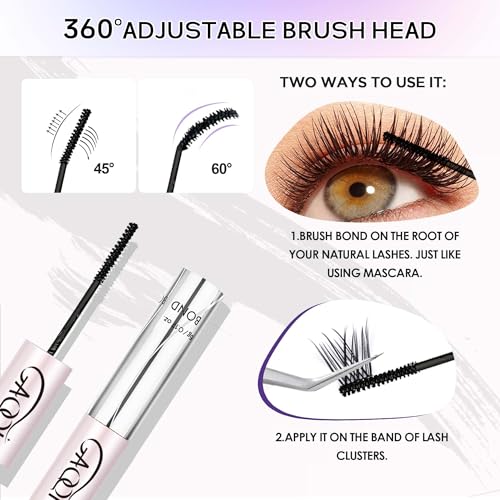 GAQQI Lash Cluster Glue & Lash Glue Remover, Lash Bond and Seal Waterproof, Long Lasting Eyelash Glue Strong Hold, Gentle Eyelash Remover for DIY Lashes(Glue+Remover Set)