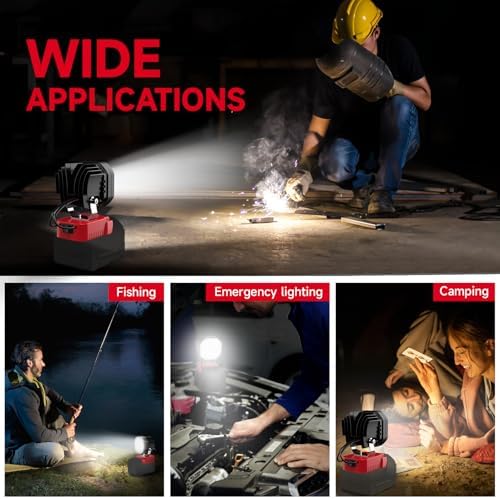 2 Packs LED Work Light Compatible with Milwaukee 18V Battery, 40W 6000LM Flashlight,18V Battery Cordless Work Light 120°Adjustable with Low Voltage Protection for Outdoors Job Site Lighting