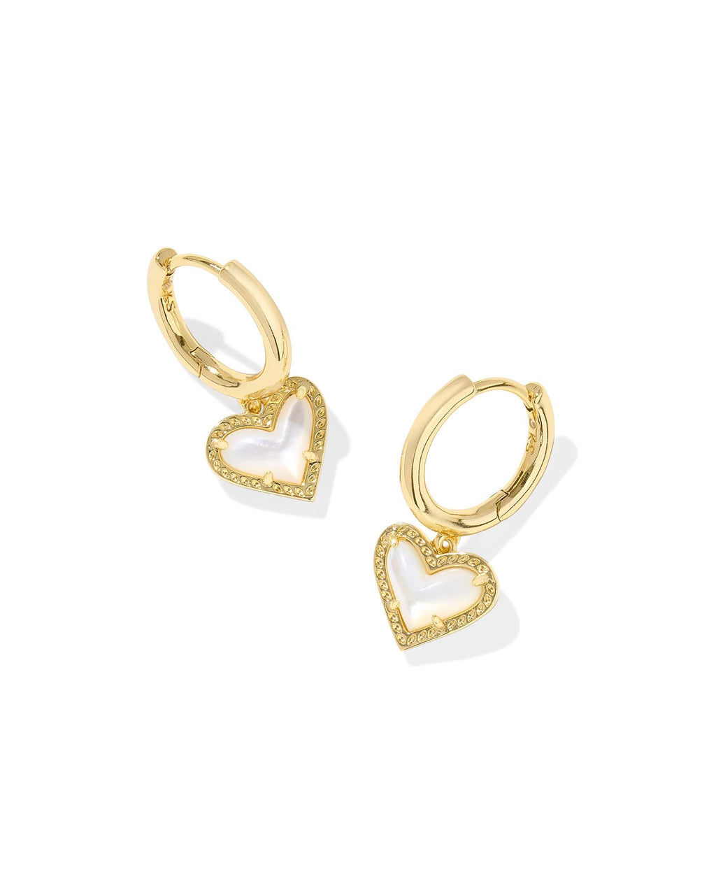 Kendra Scott Ari Heart Huggie Earring in Ivory Mother Of Pearl, 14k Gold-Plated Brass, Fashion Jewelry for Women