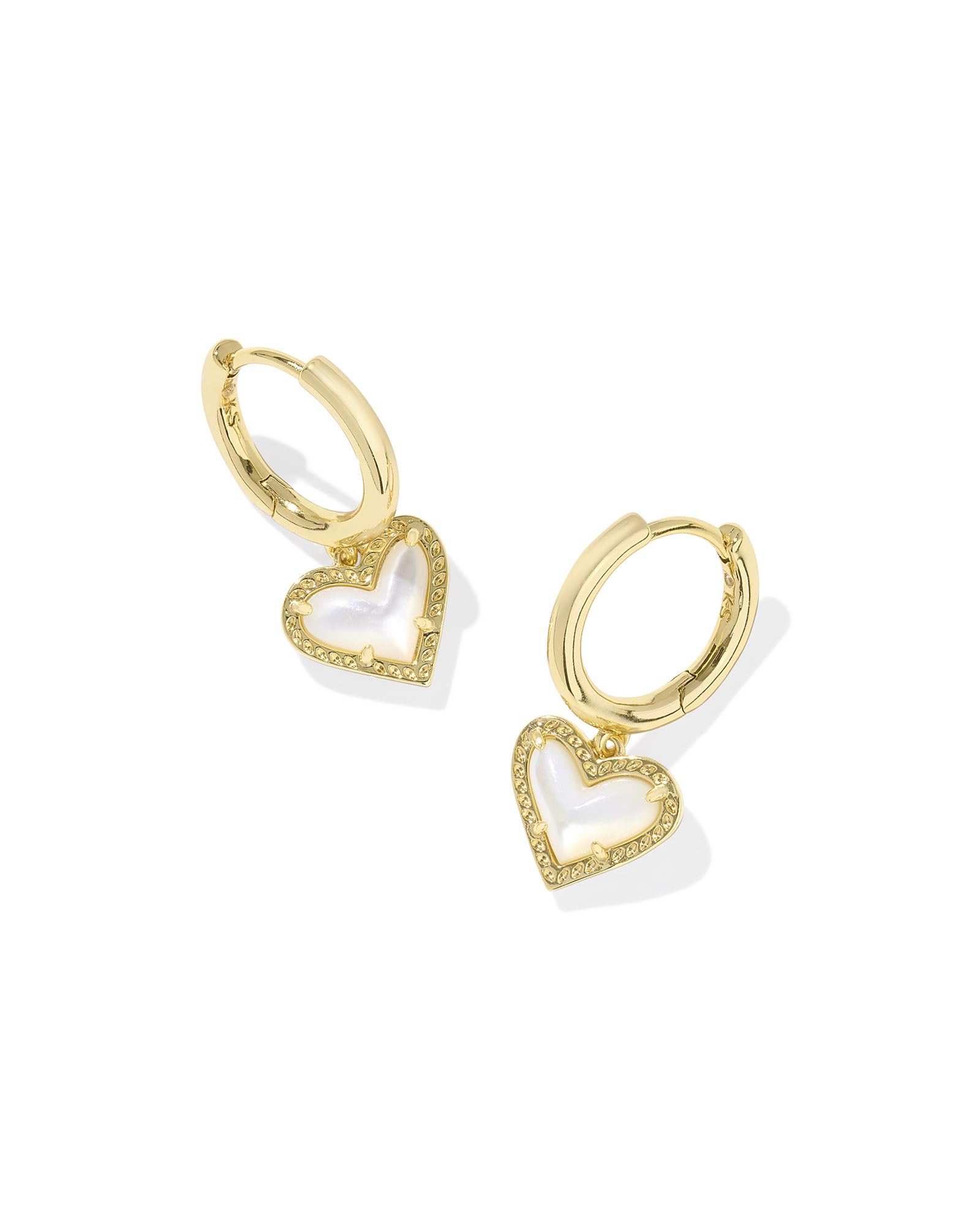 Kendra Scott Ari Heart Huggie Earring in Ivory Mother Of Pearl, 14k Gold-Plated Brass, Fashion Jewelry for Women