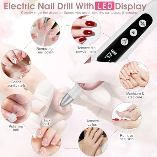 Cordless Electric Nail File Set, Professional Manicure Pedicure Kit, 10 Speed Portable Nail Drill Machine with Memory Modes, Pedicure Tools for feet, Hand Foot Care Tool for Thick Nail Toenail Cuticle
