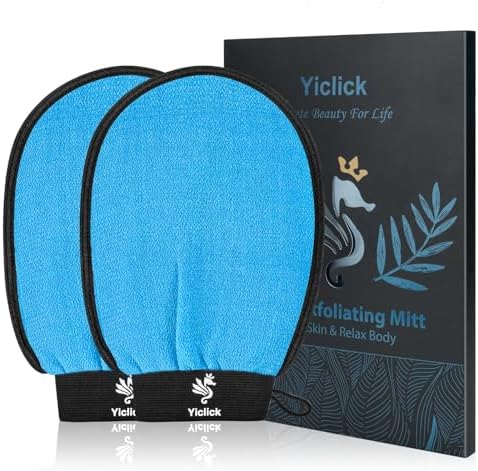 Exfoliating Gloves 2 Pcs, Exfoliating Body Scrubber for Bath Shower Exfoliation, Body Scrub Exfoliator Loofah Sponge for Dead Skin Remover, Korean Exfoliating Mitt (Blue)
