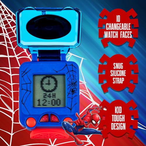 Marvel Spider-Man Educational Learning Digital Blue Watch for Boys by Accutime, Toddlers, Kids with Red Strap - Includes Timer, Stopwatch, Alarm, Games! Perfect for Girls and Boys 3+!