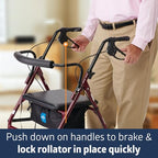 Medline Large Steel Bariatric Rollator Walker with Adjustable Handles, Padded Seat & Backrest, Burgundy, 500 lb. Weight Capacity, Foldable with Storage, 8" Wheels, Rolling Walker For Seniors & Adults