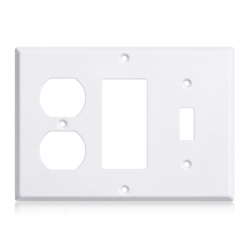Kingdder 1 Pcs 3-gang 1-toggle 1-decorator 1-duplex Wall Plate Standard Size Stainless Steel White Light Switch Plate Gloss Finish 4.50" x 6.38" Corrosion-resistant Gfci Outlet Receptacle