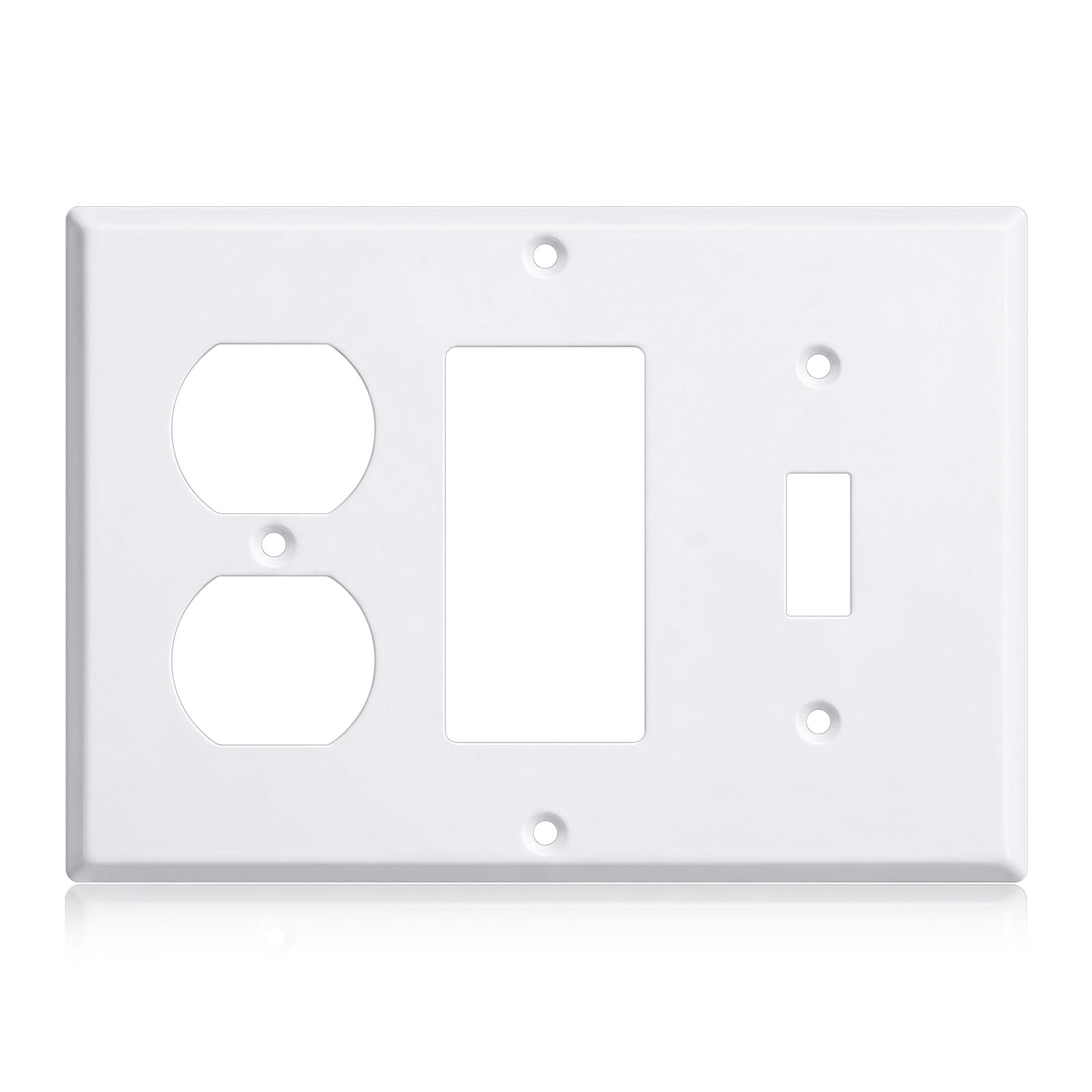 Kingdder 1 Pcs 3-gang 1-toggle 1-decorator 1-duplex Wall Plate Standard Size Stainless Steel White Light Switch Plate Gloss Finish 4.50" x 6.38" Corrosion-resistant Gfci Outlet Receptacle