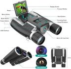 ZZSTAR 12x32 Binoculars for Adults, Large View, Portable High Powered Binoculars with Camera, FMC & BAK4 Prism Lens, 2" LCD Display 5MP 1080P Video Photo Recorder for Bird Watching Sport, Silver