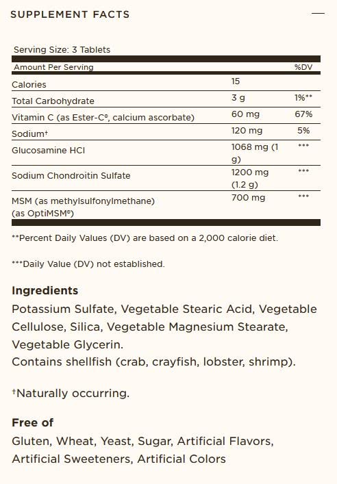 Solgar Extra Strength Glucosamine Chondroitin MSM w/ Ester-C, 180 Tablets - Promotes Healthy Joints, Supports Comfortable Movement & Collagen Formation - Non-GMO, Gluten Free, Dairy Free - 60 Servings