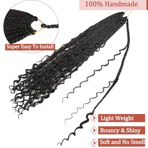 Goddess Box Braids Crochet Hair for Black Women 18 Inch 8 Packs Boho Crochet Braids with Curly Ends Pre Looped Bohemian Knotless Short Crochet Boho Braids Mermaid Box Braids Crochet Hair(18 Inch 2#)