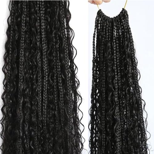 Crochet Human Hair Boho Box Braids with Human Hair Curls Pre-looped Crochet Braids Synthetic Braids with Human Hair Curly for Black Women 18inch 2Pack 80Strands