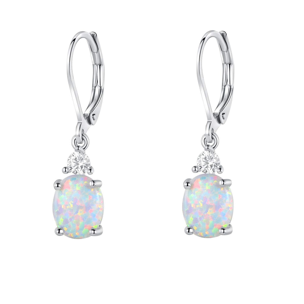 Gemsme 18K White Gold Plated Created Opal and Cubic Zirconia Dangle Earrings for Women
