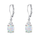 Gemsme 18K White Gold Plated Created Opal and Cubic Zirconia Dangle Earrings for Women