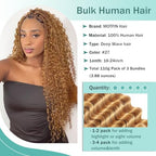 Human Braiding Hair for Boho Braids Human Hair 110g 24 Inch Curly Boho Hair for Braiding Knotless 12A Deep Wave Bohemian 3 Bundles/Pack Caramel Honey Blonde