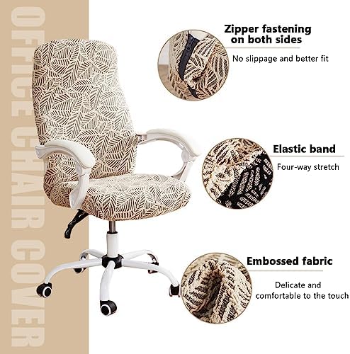 Relief Sculpture Office Chair Slipcovers for Rotating Office Computer Chair Cover with Zipper Universal Office Chair Cover Stretchable for Dogs -Light Gray-Large