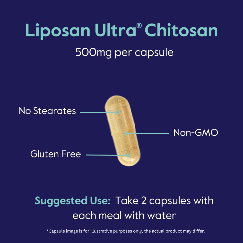 BESTVITE Liposan Ultra Chitosan 500mg (240 Capsules) - Patented Faster Acting Than Regular Chitosan - No Stearates - No Fillers