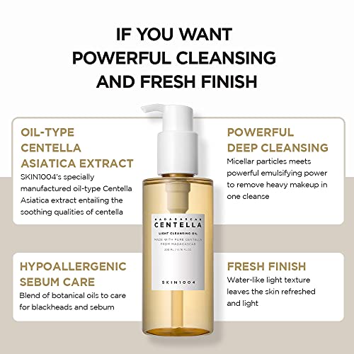 SKIN1004 Madagascar Centella Light Cleansing Oil 6.76 fl.oz, 200ml | Gentle Oil Cleanser for Face, Korean Facial Cleanser, Double Cleansing