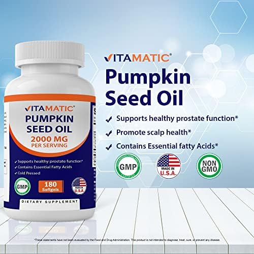 Vitamatic Pumpkin Seed Oil 2000mg – 180 Softgels (Pack of 2-360 Count)