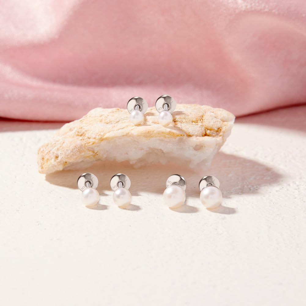 In Season Jewelry Simulated Pearl Kids Earrings – 925 Sterling Silver Hypoallergenic Earrings for Girls with Safety Screw Backs – Safe & Comfortable for Toddlers, Kids & Little Girls, 4mm