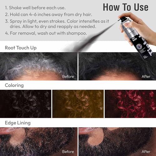 RED by Kiss Tintation Temporary Hair Color Spray, Extra Large Size, Instant Gray Root Cover Up, Water-Resistant, Smudge-Proof, Hairline & Barber Touch-Up, Quick Dry (Black, 11.5 OZ)