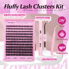 Fluffy Lashes Clusters Kit Wispy Individual Lashes 100D Volume Cluster Eyelash Extensions Kit 10-16mm D Curl Lash Extension Kit with Bond and Seal and Lash Tweezers DIY Eyelash Kit by Yawamica