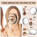 Magnifying Mirror, 10X & 20X & 30X Set, Magnified Mirror 3.5" with Two Suction Cups, Travel Magnifying Mirror Set Comes with Portable Storage Bag, Compact Small Magnifying Mirror for Travel(Black)