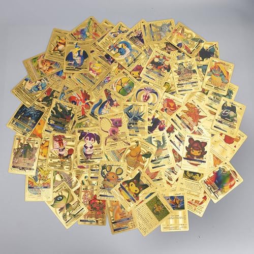 55 PCS Gold Cards Packs Vmax V EX GX Rare Golden Cards Deck Box Gold Foil Card for Fans/Kids/Collectors Gifts (No Duplicates)