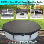 SIHAIAN 12 Ft Pool Cover, with Automatic Drain Round Pool Cover, One-Piece Quick Installation and Removal Above Ground Pool Cover, Preventing Waterlogging, UV Protected Solar Swimming Pool Cover