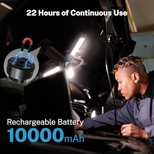 OGERY Rechargeable 10000mAh Camping Light with Stand 6.5 ft Max Height, Cordless Work Light with 3 LED Lamp Heads, 2200 Lumens Camping Essentials Gear Emergency Flashlight with Detachable Tripod