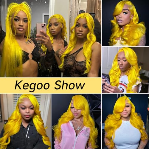 Yellow Wig Human Hair 30 Inch 13x4 Yellow Lace Front Wig Human Hair Pre Plucked 200% Density Body Wave Yellow Human Hair Lace Front Wigs Colored Yellow Human Hair Wig for Women