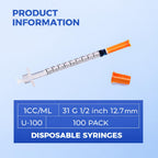 1ml 31G 1/2" 12.7mm , Lab Supplies , Pack of 100
