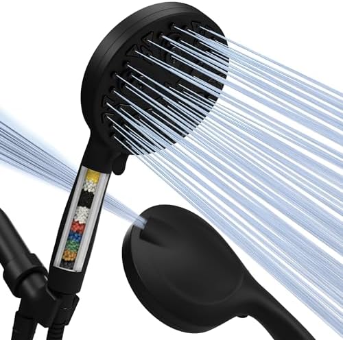 SparkPod 10-Mode Handheld Shower Head with Filter - 5" High Pressure Filtered Shower Head with Touch-to-Clean Nozzles, Built-In Power Jet, Stainless Steel 6ft Hose & Bracket (Black Matte)