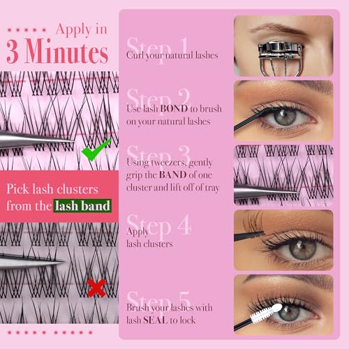 Insivible Band Lash Clusters Kit Wispy Eyelash Clusters Natural Lash Extension Kit 9-12mm Cluster Eyelash Extensions 168pcs Individual Lashes Clear Lash Bond and Seal Lash Tweezers