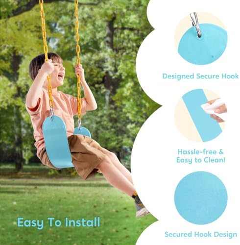 TURFEE Swing for Outdoor Swing Set - Pack of 1 Seat Replacement Kit with Heavy Duty Chains - Backyard Swingset Playground Accessories for Kids (Blue 2)