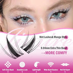 Fairy Lash Clusters Natural Look Manga Eyelash Clusters Wispy D Curl Cluster Eyelash Extensions 110 Pcs 8-16MM Wispy Individual Lashes Wet-Look Lash Extension with Invisible Lash Band