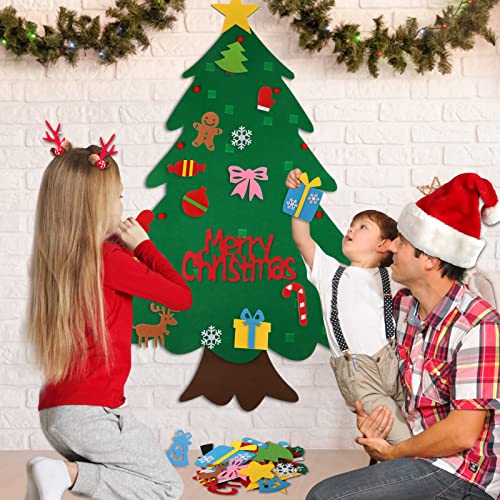 Felt Christmas Tree Set for Toddlers Kids with Led String Light，3.2ft Wall Hanging DIY Christmas Tree with Detachable Ornaments for Xmas Gifts Home Decoration