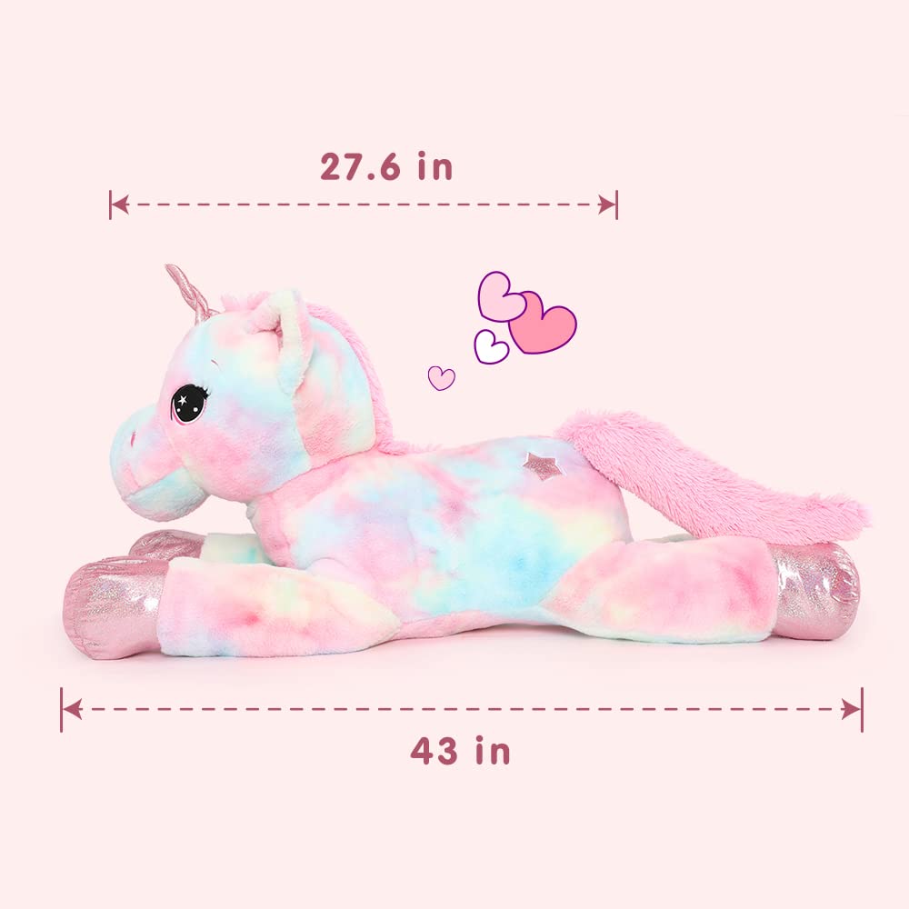 Tezituor 43in Giant Unicorn Stuffed Animal, Rainbow Pink Stuffed Unicorn
