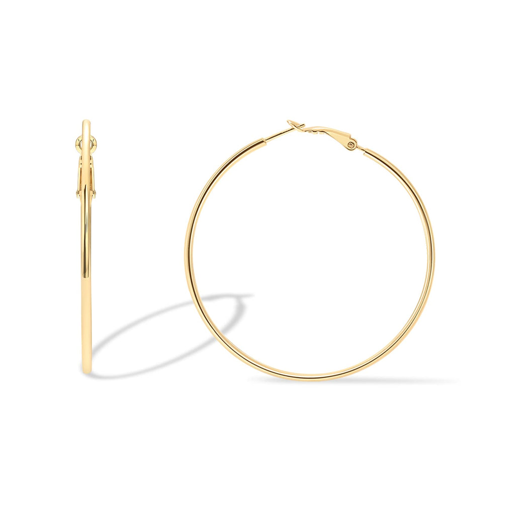 PAVOI Hoop Earrings for Women, 925 Silver, Yellow Gold, Size 60 Millimeters
