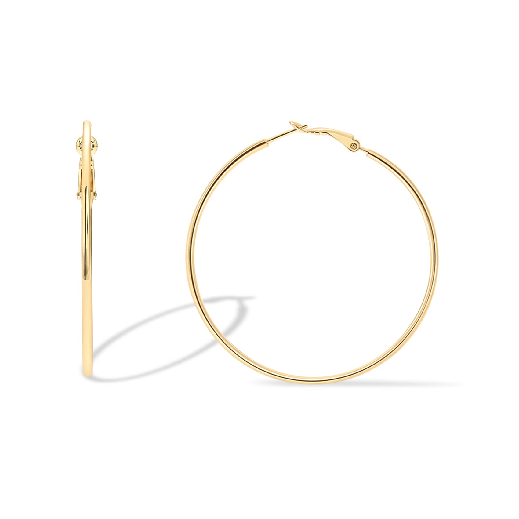 PAVOI Hoop Earrings for Women, 925 Silver, Yellow Gold, Size 60 Millimeters