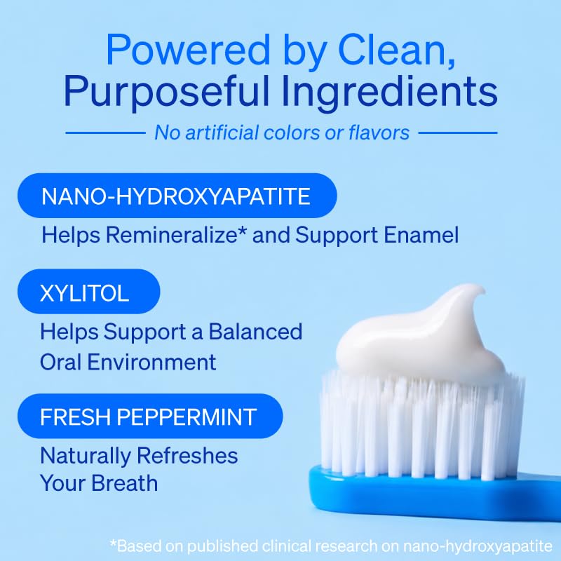 Mouthology 10% Nano Hydroxyapatite Toothpaste (3pk, Fluoride Free), Whitening*, Supports Enamel Care*, Appropriate for Sensitive Teeth*, SLS Free, Xylitol nHA Toothpaste Adults, Mint 4oz (USA Made)