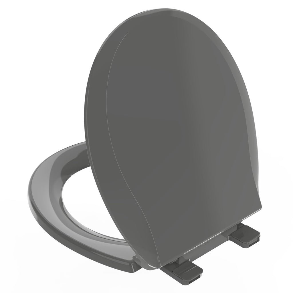 Huttdmel Round Toilet Seat 16.5 inch Soft Close, Toilet Lid Round PP Material Safe & Easy Clean & Quick Installation, Sturdy Accessories Never Loosen, 2 Years Support, Grey