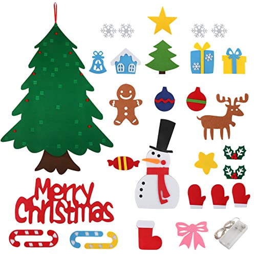 Felt Christmas Tree Set for Toddlers Kids with Led String Light，3.2ft Wall Hanging DIY Christmas Tree with Detachable Ornaments for Xmas Gifts Home Decoration