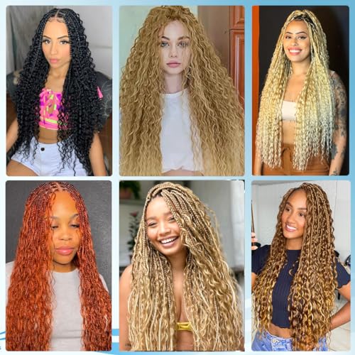 Curly Braiding Hair 30 Inch Ocean Wave Crochet Hair for Black Women Long Deep Wave Wet and Wavy Braiding Hair For Boho Braids (27/613, (Pack of 6))