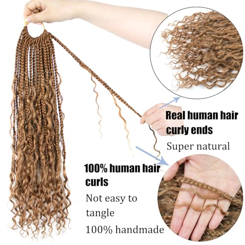 Boho Crochet Braids Human Hair 18 Inch Goddess Box Braids Crochet Hair for Black Women Human Hair Curls Pre looped Synthetic Boho Box Braid Crochet Hair Extensions(Brown, 77Strands)