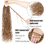 Boho Crochet Braids Human Hair 18 Inch Goddess Box Braids Crochet Hair for Black Women Human Hair Curls Pre looped Synthetic Boho Box Braid Crochet Hair Extensions(Brown, 77Strands)