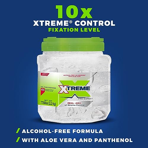 Xtreme Pro-Expert Clear Styling Hair Gel, Alcohol-Free 24-Hours Control With Aloe Vera, 77.60 oz Jar (Pack of 3)