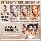 Wireless Rechargeable Lighted Makeup Mirror with 3 Color Lighting, 2000mAh Rechargeable Battery, 10x 3X 2X Magnification Mirror, 24 LED Mirror, 360 Degree Rotation, Gift for Woman (White)