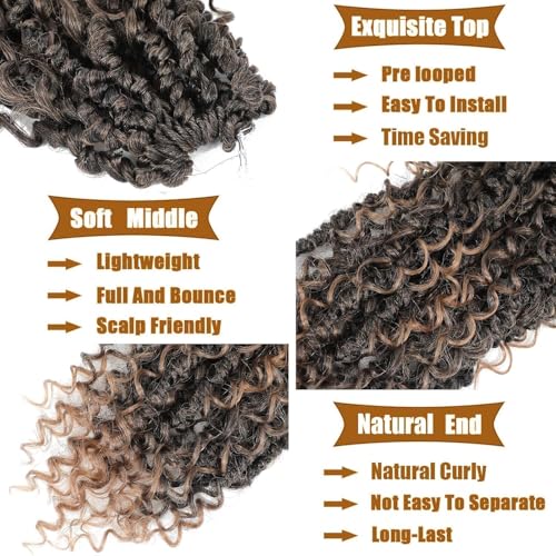 Boho Passion Twist Crochet Hair Passion Twist Hair Pre Looped Goddess Crochet Twists Bohemian Crochet Braids With Curly Ends Boho Braids Crochet Hair For Women (14 Inch (Pack of 8), 1B/27)