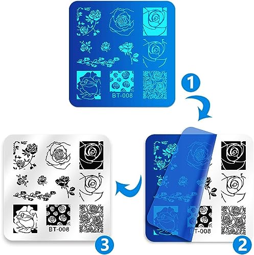 Biutee Nail Stamping Plates Set 12pcs Nail Plates 1stamper 1scraper 1storage Bag Nail Plate Template Image Plate Stencil Nails Tool (C)