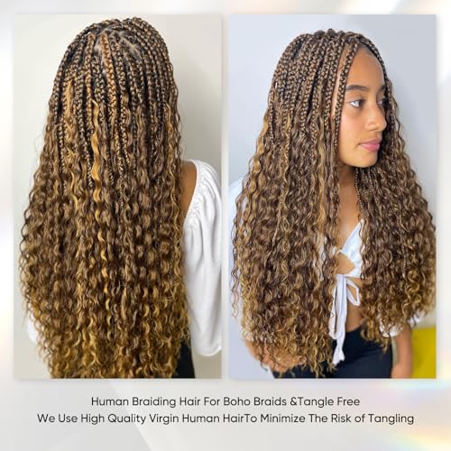 Human Braiding Hair 16 Inch 100g Ombre Highlight Deep Wave Bulk Human Hair for Braids No Weft Curly Bundles Human Hair Extensions for Boho Knotless Braids Wet and Wavy Braiding Hair (4/27)