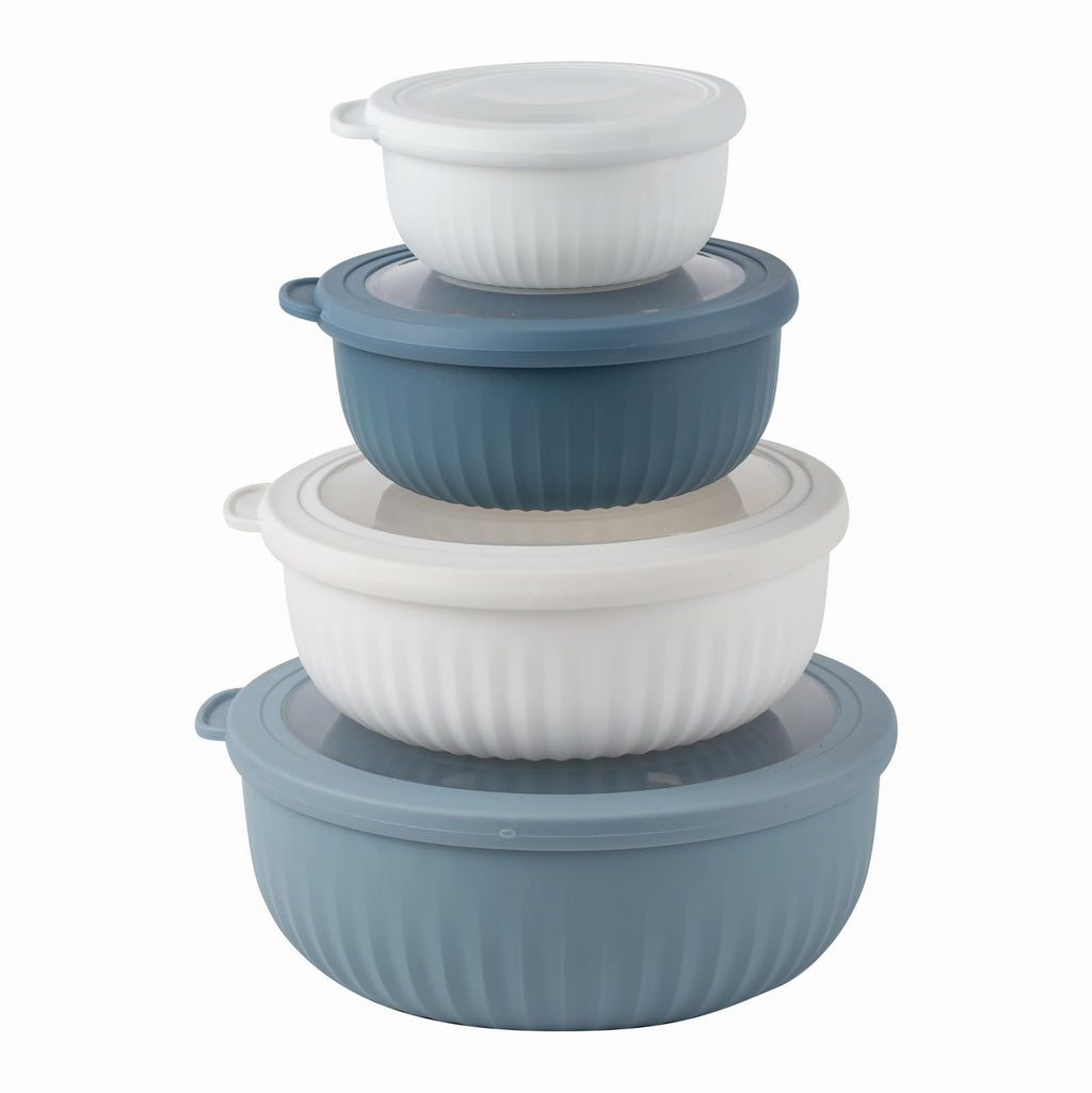 COOK WITH COLOR Prep Bowls with Lids- Wide and Deep Nesting Plastic Small Mixing Bowl Set with Lids, 8 Piece Set - Wide Bowls, Blue/Grey